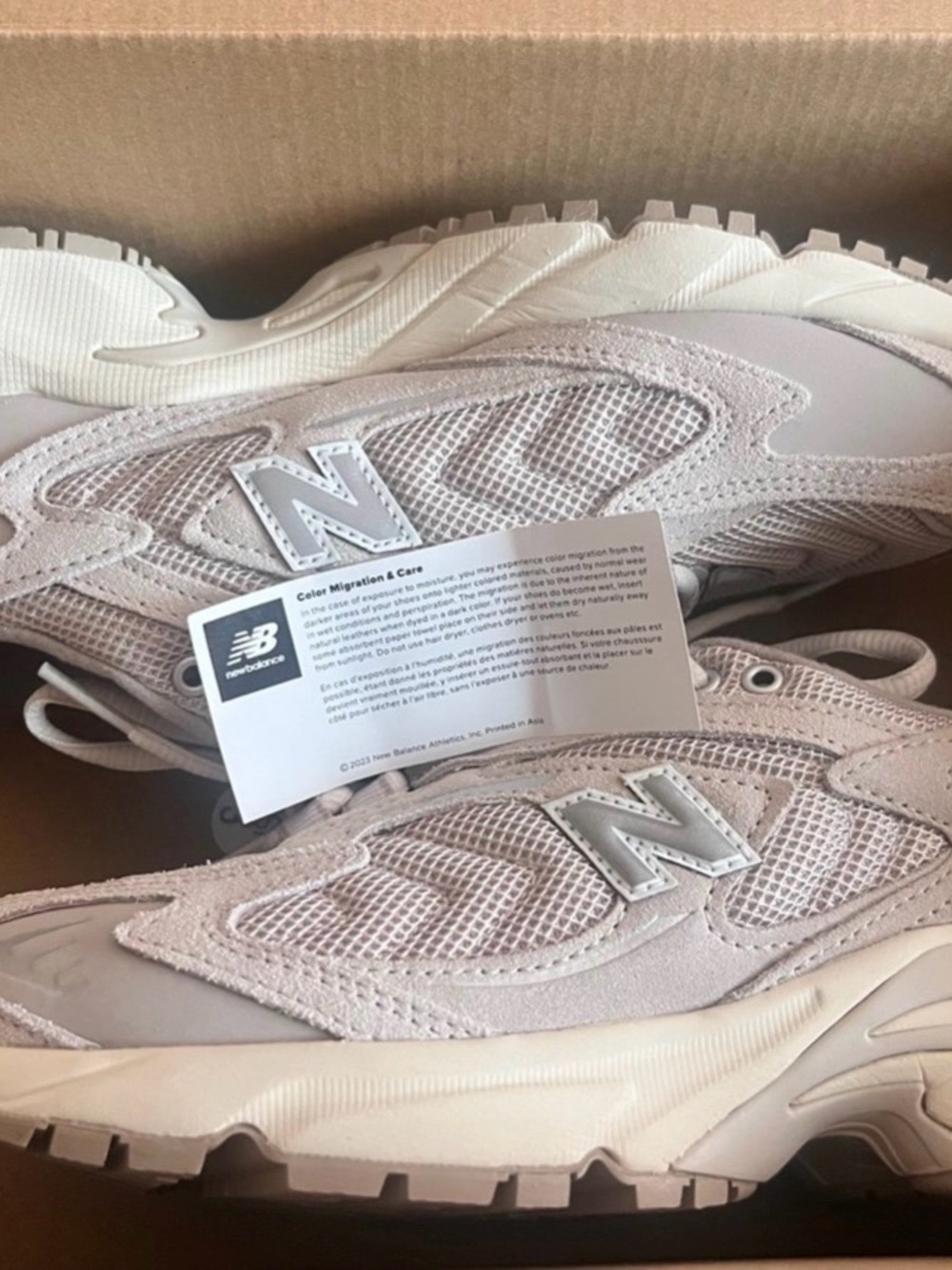 New Balance Light Beige/Off-White Chunky Mesh & Suede Sneakers